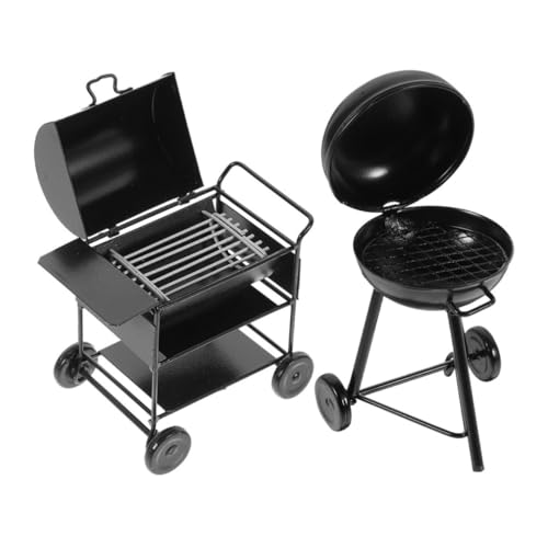 Vaguelly 2 Stück Miniatur BBQ Grill Realistische Schwarze Eisenmodelle Tragbar und Kompakt für Puppenhaus Miniaturküche Kreative Dekoration und Lehrreiches Spiel von Vaguelly
