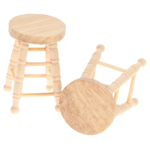 Vaguelly 2 Stück Miniatur Holzhocker Rund Puppenhaus Möbelmodell Fein Verarbeitet Glatte Oberfläche Stabile Dekoration für Miniaturszenen Schlafzimmer Ornament Kreative Ausstattung für von Vaguelly