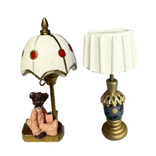 Vaguelly 2 Stück Miniatur Puppenhaus Tischlampen Bear Shape mit Weißem Schirm Kreative Deko für Puppenmöbel Sammler Fotografie Zubehör von Vaguelly