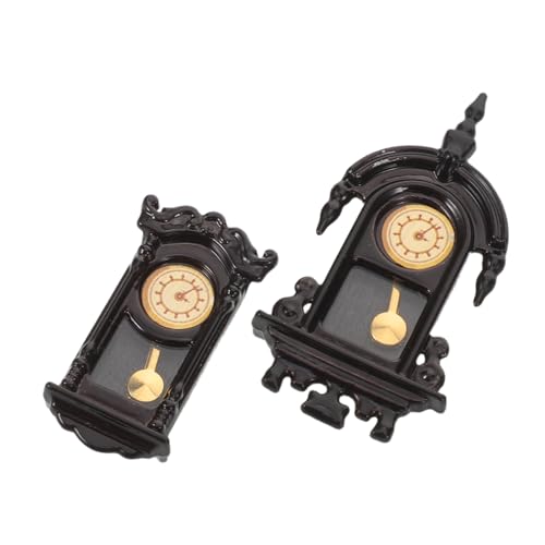 Vaguelly 2 Stück Miniatur Wanduhr Pendeluhr Dekoration Miniatur Möbeluhr Möbel Puppenhaus Dekorative Uhr Wanduhr Puppenhausuhr Schwarzes Metall von Vaguelly