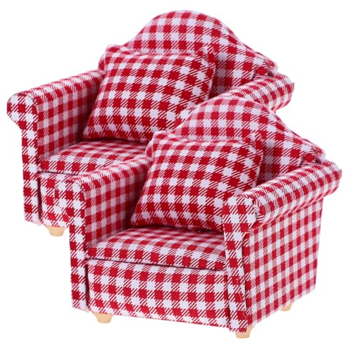 Vaguelly 2 Stück Plaid Puppenhaus Miniaturmöbel Mini Einzelsofa Puppenhaus Holz Sofa Couch Vaguelly 2 Stück Plaid Puppenhaus Miniaturmöbel Mini Einzelsofa Puppenhaus Holz Sofa Couch von Vaguelly