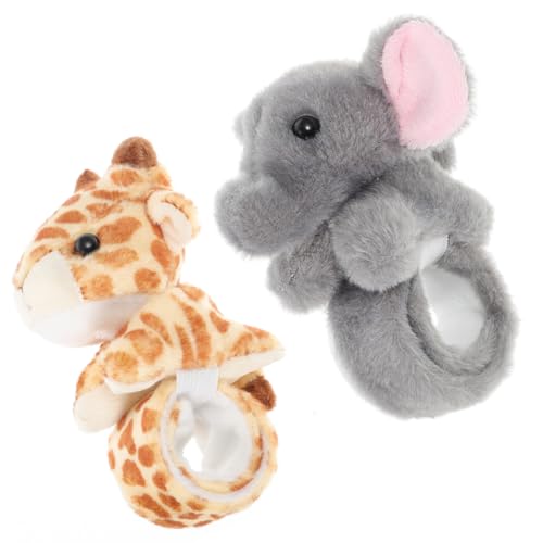 Vaguelly 2 Stück Plüsch Tier Schnapparmbänder Giraffe Elefant für Kindergeburtstage Party Dekoration und Preise Hautfreundlich und Langlebig von Vaguelly