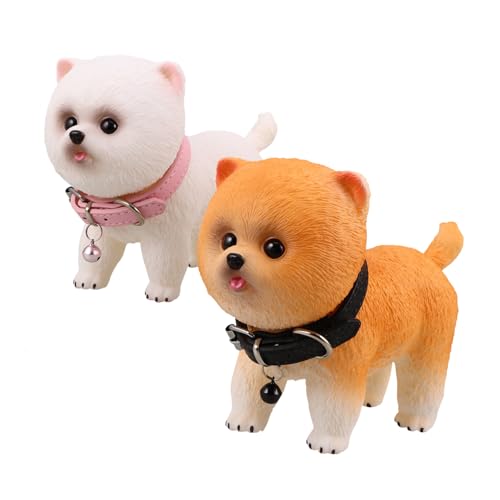 Vaguelly 2 Stück Realistische Pomeranian Vinyl Hundefiguren Lebensechtes Welpenmodell aus Weichem Kindersicherem Material Dekorativ für Zuhause Büro für Hundefreunde und Sammler von Vaguelly