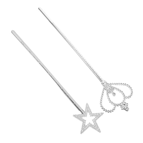 Vaguelly 2 Stück Silberne Star Zauberstäbe Kronenstab für Mädchen für Geburtstagsfeiern Halloween und Prinzessinnenkostüme Auffälliges Design Hohe von Vaguelly