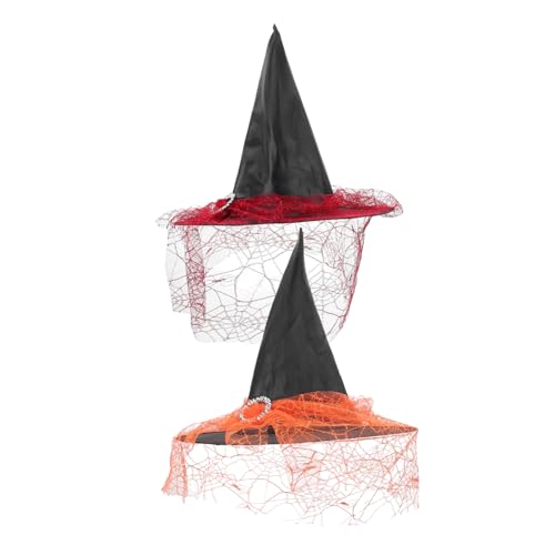 Vaguelly 2 Stück Teiliges Halloween Hexenhut aus Kreativem Leichtem Spitzenstoff Farblich Sortiert Rot und Orange Festliche Kopfbedeckung für Erwachsene für Halloween Karneval Kostümpartys von Vaguelly