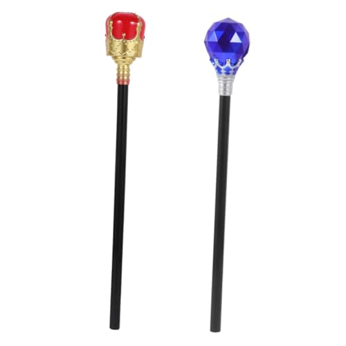 Vaguelly 2 Stück Teiliges King Wand Halloween Cosplay Requisiten Königsstab mit Rundem Blaudiamant und Rot Dekorativer Spazierstock für Kostüm Party Bühne Auftritt von Vaguelly