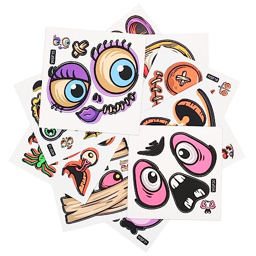 Vaguelly 20 Blätter Halloween-Aufkleber Halloween-gesichtsdekorationsaufkleber DIY Horror Dekorative Aufkleber Halloween-dekore DIY -abziehbilder Bastelaufkleber Dekorieren PVC von Vaguelly