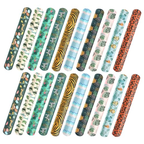 Vaguelly 20 Stück Cartoon Schnapparmbänder im Dschungel Design Leichte Handgelenkspielzeuge für Kinderpartys Mitgebsel und für Geburtstagsfeiern von Vaguelly