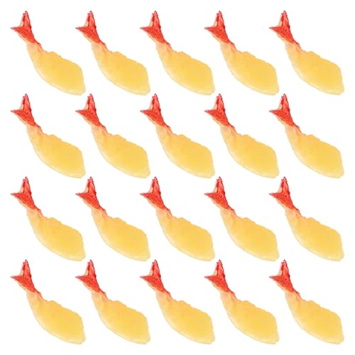 Vaguelly 20 Stück Miniatur Tempura Shrimp Zubehör Realistisches Japanisches Essen Modell für DIY Lifelike Meeresfrüchte Dekoration Puppenhaus Küche Sichere Materialien von Vaguelly