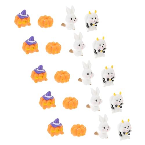 Vaguelly 20 Stück Teiliges Miniatur Halloween Deko Niedliche Miniaturfiguren mit Besen Reitendem Hasen Kürbiswagen für Puppenhaus DIY Halloween Bastelprojekte und Mikro Landschaften von Vaguelly