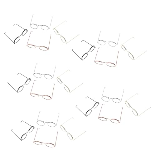 Vaguelly 20 Stück Teiliges Miniaturbrillen für Puppen Leichte Metallrahmen Dekorative Brillen für Puppenhaus DIY Projekte Ornamentale Accessoires Gold Silber Roségold und Schwarz von Vaguelly