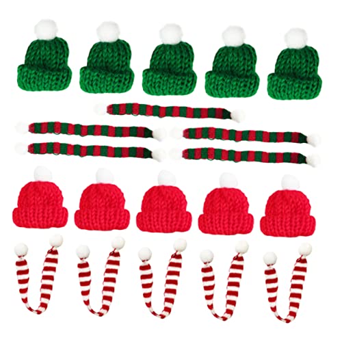 Vaguelly 20 Stück Teiliges Weihnachtsmützen und Strickschals aus Wolle Handgefertigte Farbenfrohe Weihnachtsdeko für Flaschen Tassen Puppen und DIY Basteln Partydekoration von Vaguelly