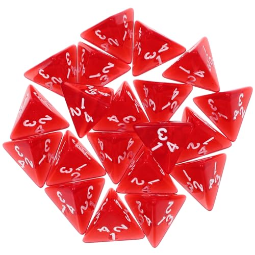 Vaguelly 20 Stück Tragbare 4-seitiger Tischspielwürfel D4 Klare Leere Flecken Einseitig Spiel Spots-würfelspiel Zahlenwürfel Rot Acryl von Vaguelly