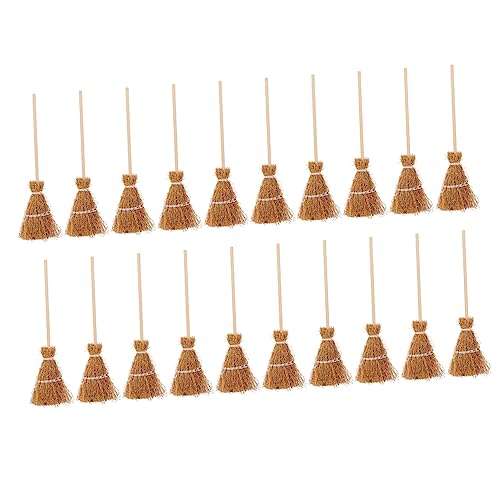 Vaguelly 20St Mini-Besen-Anhänger Hexen-Accessoire Miniatur-Besenstiel zum Basteln Halloween Dekoration Halloween-Dekoration Ornament Mops Besendekor aus Holz Puppenhausbedarf Stroh Zubehör von Vaguelly