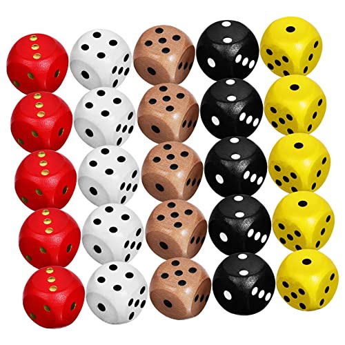 Vaguelly 25 Stück 6 Farbiges Sieb Klein Lustige Polyedrisch Spielwürfel Gerundet 6-seitig Tischspielwürfel Farbige Einseitig Standard-spielwürfel Sechs Holz von Vaguelly