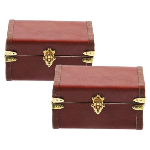 Vaguelly 2St Retro-Aufbewahrungsbox aus Leder Kabelclips kleben del Blockseife der Draht runde Dekoration Retro Koffer Storage Boxes handmass Puppenhaus Gepäck Mikroszenenverzierung hölzern von Vaguelly