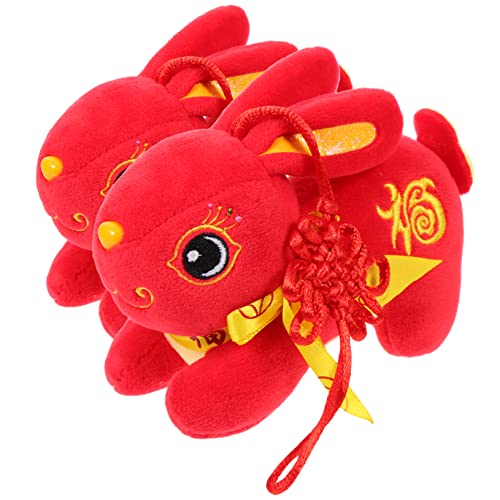 Vaguelly 2St kleine Hasenpuppe Tiere Wildschweine Figuren Lamm Plüschpuppe Bären kinderzimmerdeko Hasen Kuscheltier Plüschkaninchen 2023 Kaninchen-Maskottchen Plüschhasenpuppe Polyester rot von Vaguelly