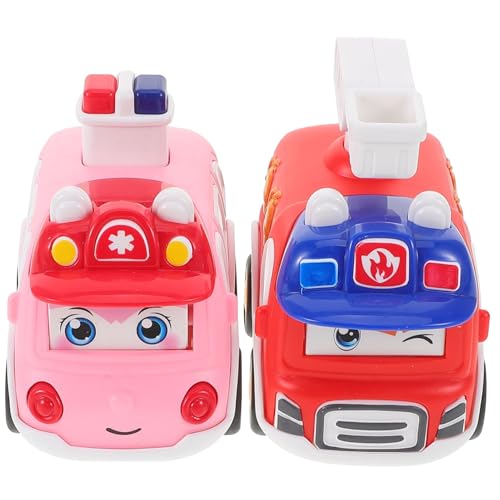 Vaguelly 2er Set Cartoon Auto Drück Und Fahrspielzeuge Aus Inklusive 1 Rettungswagen Und 1 Feuerwehrwagen Ideal Für Kleinkinder Ab 1 Jahr üßes Lernspielzeug Für Die Ersten von Vaguelly