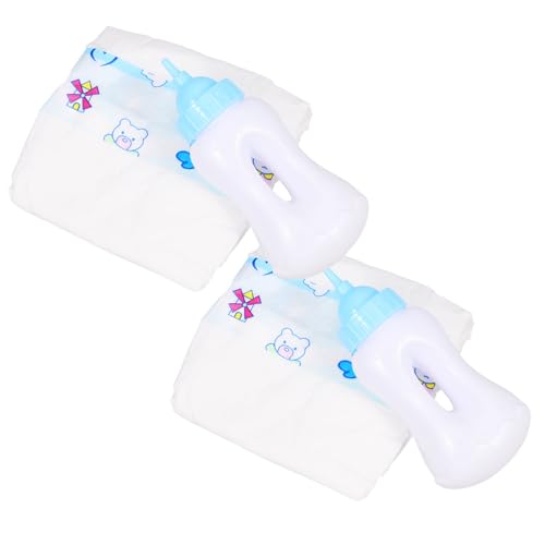 Vaguelly 2er Set Miniature Puppenmilchflaschen Kleine Fütterungsflaschen Für Puppen Inklusive 2 Babywindeln Lernspielzeug Für von Vaguelly