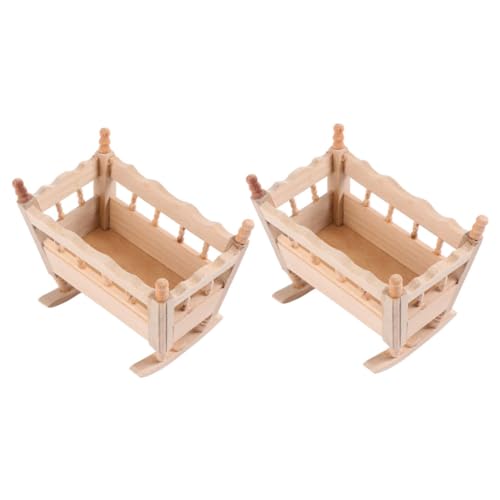 Vaguelly 2st Puppenhaus Wiege Bett Puppe Bett Krippe Kleines Hauszubehör Winzige Hausmöbel Miniatur-schaukelwiege Miniaturwiege Im Maßstab 1:12 Puppe Miniaturwiege Puppenhausmöbel Holz von Vaguelly