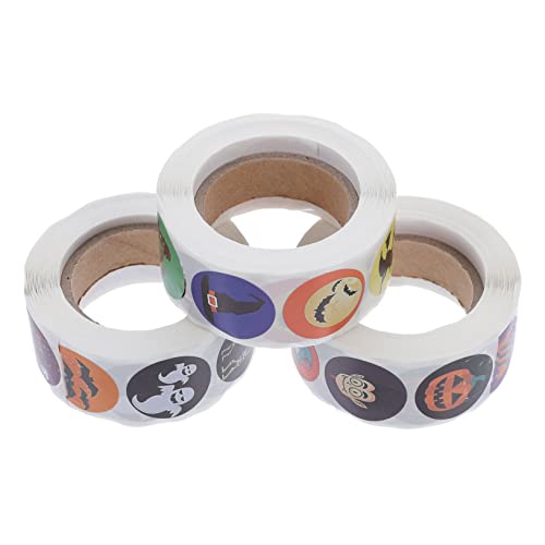Vaguelly Grimassen-Aufkleber-Set 3 Rollen Halloween-deko-Aufkleber 1500 Stück Kürbis-Aufkleber 25 Mm Für Bastelprojekte von Vaguelly