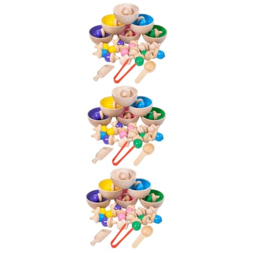 Vaguelly 3 Sätze Gyro-Farbklassifizierung Tassen sortieren Farbstapelspielzeug Spielzeug für Kleinkinder Spielset aus Holz passende Tasse Farbsortierbecher Puzzle Kreisel Regenbogen Tasse von Vaguelly