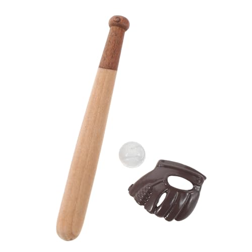Vaguelly 3 Sätze Miniatur Baseball mit Holzschläger Handschuh und Ball Detailreiche Puppenhaus Sportdekoration für Sammler Bastelprojekte und Miniatur Baseball Figuren von Vaguelly