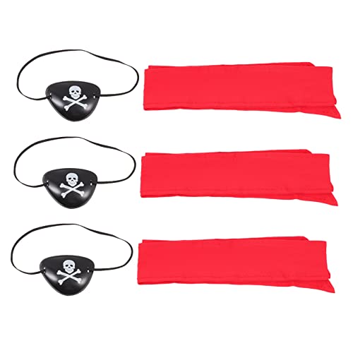 Vaguelly 3 Sätze Piraten Party Zubehör mit Augenklappe und Rote Bandana Teiliges Halloween Piraten Cosplay Kostüm Set für Kindergeburtstag von Vaguelly