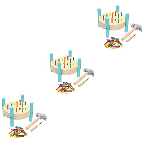 Vaguelly 3 Sätze Simulations-tippspiel Werkbank-schlaghammer Puzzle-Spielzeug Schlaghammer Spielzeug Bankspielzeug Für Kinder Bankspiel-spielset Für Kinder Baby Stapelständer Tragbar Holz von Vaguelly