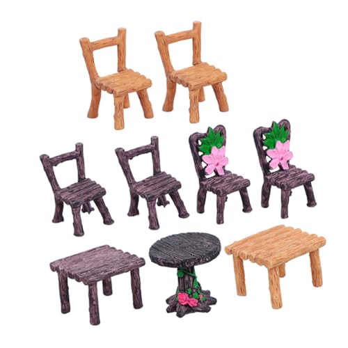 Vaguelly 3 Sätze Teiliges Miniatur Resin Möbel Feengarten Deko mit Tisch und Stühlen in Verschiedenen Designs Mikrolandschaft DIY Zubehör für Puppenhaus und Wohnaccessoires von Vaguelly