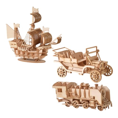 Vaguelly 3 Satz Spielzeug Mal-Kits Miniaturen Automodelle für Erwachsene Mikrorätsel 3D-Puzzles für Kinder Puzzles aus Holz dreidimensional Modellauto Segelboot aus Holz von Vaguelly