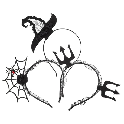 Vaguelly 3 Stück Halloween Haarreif Teiliges Spinnennetz Teufelshorn Haken Langlebiger Kopfschmuck für Cosplay Kostümparty Verstellbar und Angenehm zu Tragen für Halloween und Kostümfeiern von Vaguelly