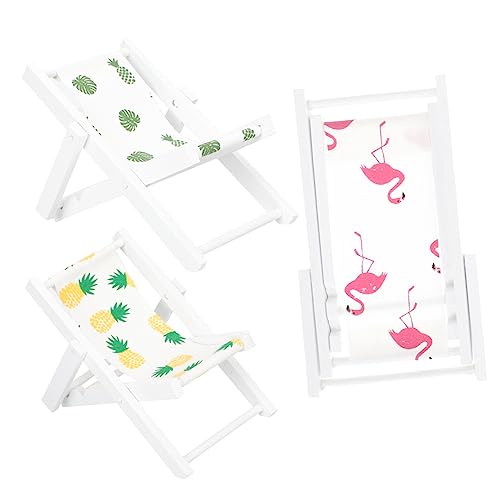 Vaguelly 3 Stück Mini Holz Strandstuhl Teilig für Puppenhaus Deko Zubehör für Mikrolandschaften für DIY Miniaturprojekte mit Flamingo Ananas und Blättern von Vaguelly