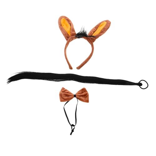 Vaguelly 3 Stück Teiliges Donkey Kostüm Set mit Realistischem Ohren Stirnband und Fliege Braunes Tierkostüm Zubehör für Halloween Karneval Rollenspiel Party und Bühnenauftritte von Vaguelly