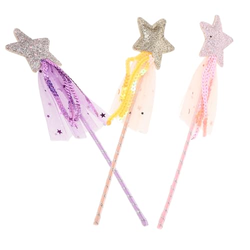 Vaguelly 3 Stück Teiliges Feenstab für Kleine Mädchen Sternförmige Magierstäbe mit Quasten Leuchtend für Halloween Geburtstagsfeiern Partys und Cosplay von Vaguelly