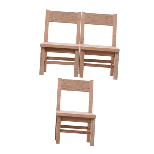 Vaguelly 3 Stück Teiliges Miniatur-holzstühle für Puppenhaus Stabile Maßstabsgetreue Miniaturstühle aus Robustem Holz für Puppenhaus Esszimmer und Schlafzimmer Detailreiche Vielseitige von Vaguelly