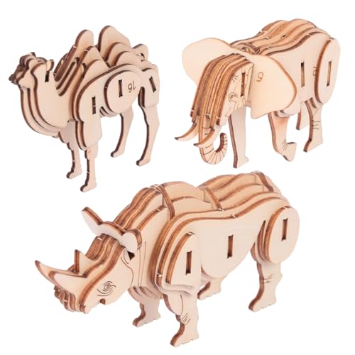 Vaguelly 3 Stück Tierpuzzle Kinderpuzzle Kleinkindpuzzle Für Kleinkinder Kinderspielzeug DIY Modellspielzeug Lernpuzzle Bastelpuzzle Holz von Vaguelly