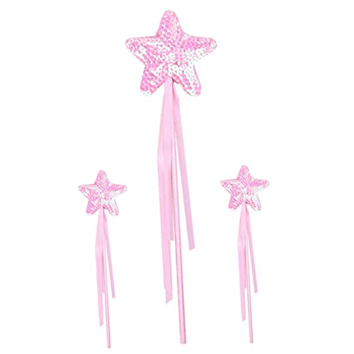 Vaguelly 3 Stück Zauberstab Schleife funkeln Stern hoch Feenhafte Partybevorzugung Fairy Wand für Pinker dekorative Hexenstäbe Party-Cosplay-Fee-Zauberstäbe Plastik Rosa von Vaguelly