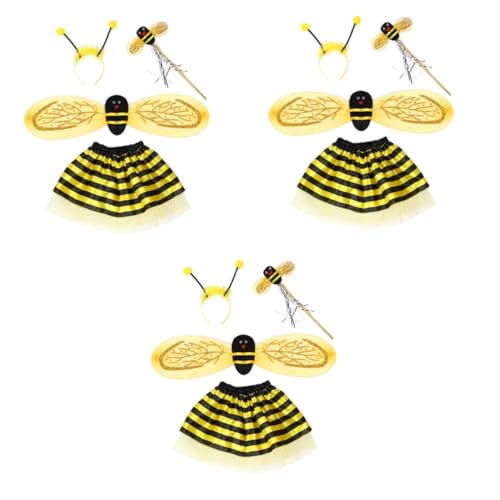 Vaguelly 3St kinder bienenkostüm bienen kostüm Bienen Cosplay Kostüm Set bee costume Bienenkostüm für Kinder Kinderkostüm Bienenmädchen bienemaja kostüm Flügel Requisiten Kleidungsset von Vaguelly