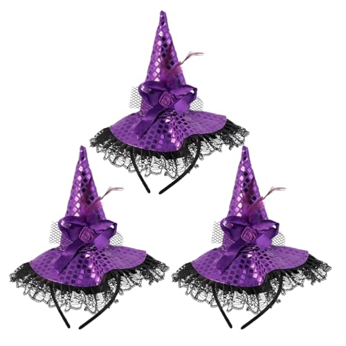 Vaguelly 3-teiliges Hexenhut-Stirnband: Halloween-Hexenhut-Haarband-Kopfbedeckung – Halloween-Kostüm-Zubehör – Party-Cosplay-Anzieh-Haar-Accessoires von Vaguelly