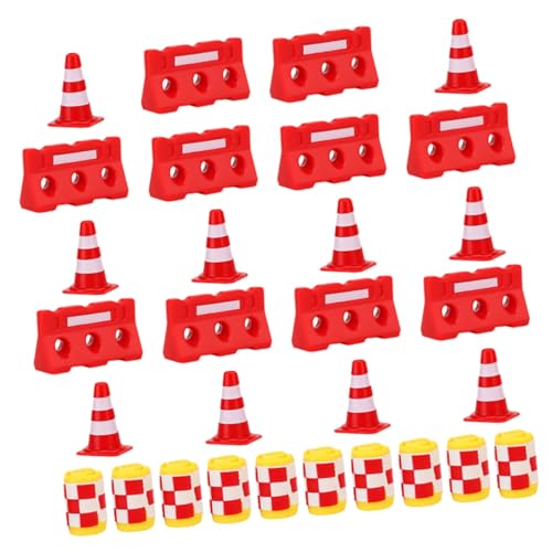 Vaguelly 30 Stück Mini Verkehrszeichen Spielzeugset Teiliges mit Roten Verkehrskegeln Roten Wasserbarrieren und Gelben Sicherheitsfässern für Kreative Verkehrsszenen und Pädagogisches von Vaguelly