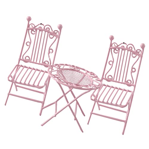 Vaguelly 3St Mini Tisch und Stühle aus Schmiedeeisen Miniaturstühle Miniaturen Tische Bistrotisch Miniatur-Tischstühle puppenstubenmöbel puppenhauszubehör Miniaturmöbel Miniaturtisch Rosa von Vaguelly