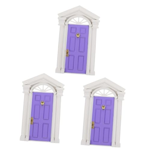 Vaguelly 3St Puppenhaus-Mini-Tür Spielzeug für Kinder kinderspielzeug Kinder spielsachen Mini-Hausmöbel cm Miniaturtürmodell Mini-Hausbedarf Haushalt Spielzeugzimmer Zubehör hölzern Violett von Vaguelly