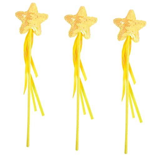 Vaguelly 3st Zauberstab Feenflügel Korb Gelber Feenstab Schleife Glitzer Zauberstäbe Funkeln Dekorationen Für Filmabende Bausatz Gelber Sternstab Feenhaftes Hexenstab Stoff Yellow von Vaguelly