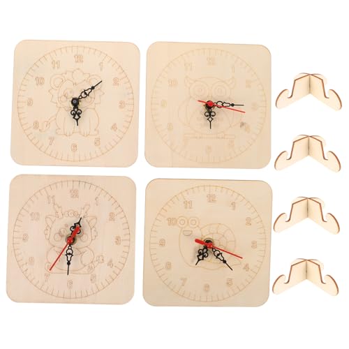 Vaguelly 4 Sätze DIY Uhr Bastelset mit Präzisem DIY-Uhrenmaterial Unbemalte Holz-zifferblätter Kreative Malvorlage für Zeitlernen für Familienprojekte und Pädagogisches Basteln von Vaguelly
