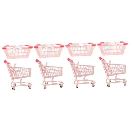 Vaguelly 4 Sätze Einkaufskorb Einkaufswagen Miniwagen Schwester Geburtstagsgeschenke Filament-Lametta Miniaturmöbel Kleiner Korb mit Henkel Mädchen Aufbewahrungskorb Baby Legierung Rosa von Vaguelly