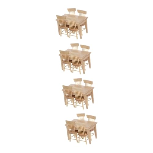Vaguelly 4 Sätze Mini-Tisch und Stühle schlagholz bastelzeug Holzbank DIY-Handwerk Wohnkultur Modelle Puppenstubenmöbel Mini-Möbeldekor Puppenhaus Kleines Esstisch Zubehör schmücken von Vaguelly