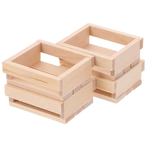 Vaguelly 4 Stück Aufbewahrungskorb aus Holz holzkiste Miniatur-Obstkorb Mini-Aufbewahrungskörbe Minikorb für Puppenhaus Minikisten Puppenhaus Miniaturdekor Puppenhaus-Obstkorb hölzern Khaki von Vaguelly