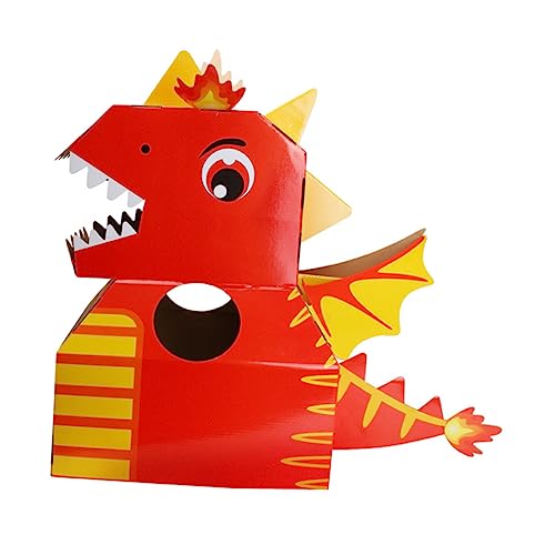 Vaguelly Lernspielzeug 4 Stück Dinosaurier-Kopf Spielzeug Tier Hut Kopf eines Dinosauriers Requisiten Kind Karton Papier rot Kinderspielzeug von Vaguelly