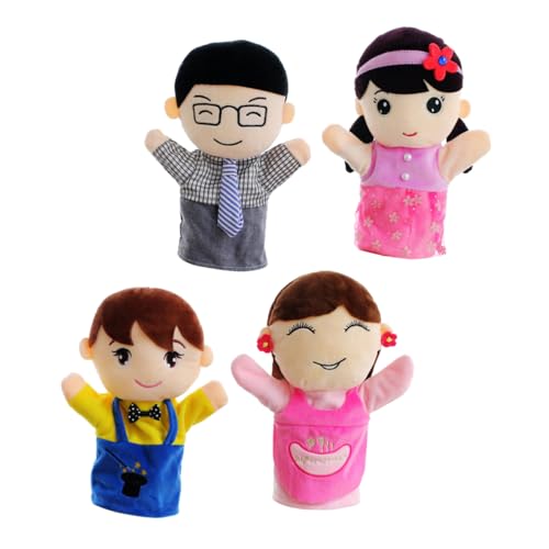 Vaguelly 4 Stück Familie Handpuppe Pediküre Hausschuhe Fingerkanten ziehen Griff Spieße Bausatz fingerpuppen-Set Fingerpuppen Set Handpuppe Puppe Kinderhandpuppen Stoff von Vaguelly